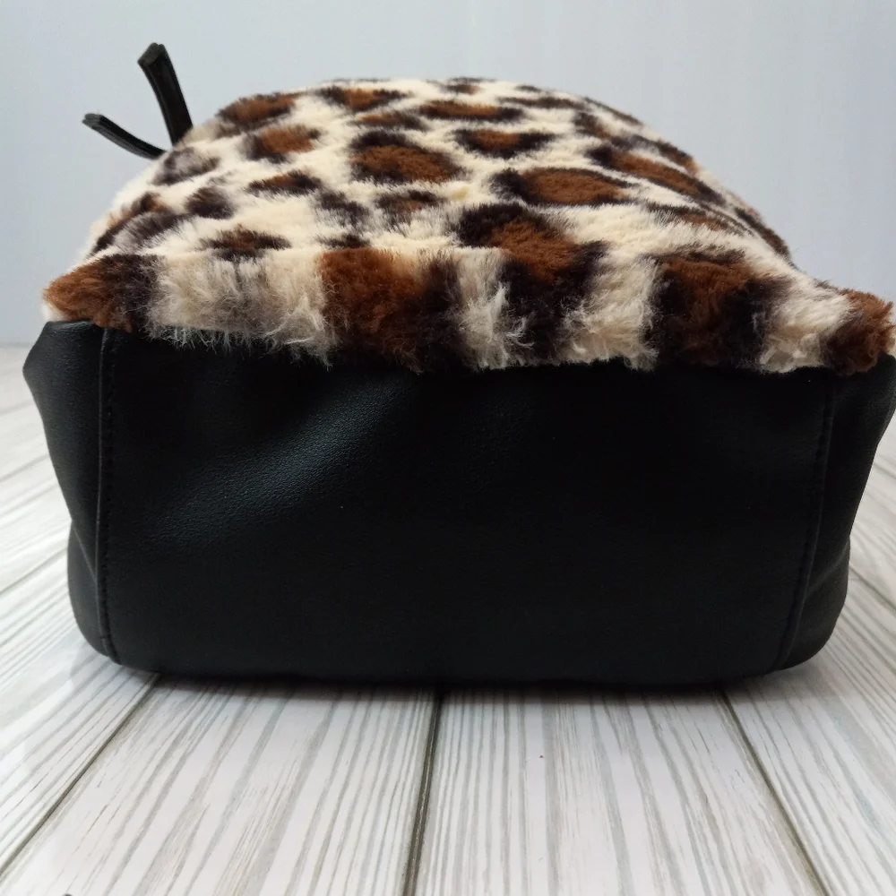 Deb & Dave Faux Fur Leopard Print Mini Backpack